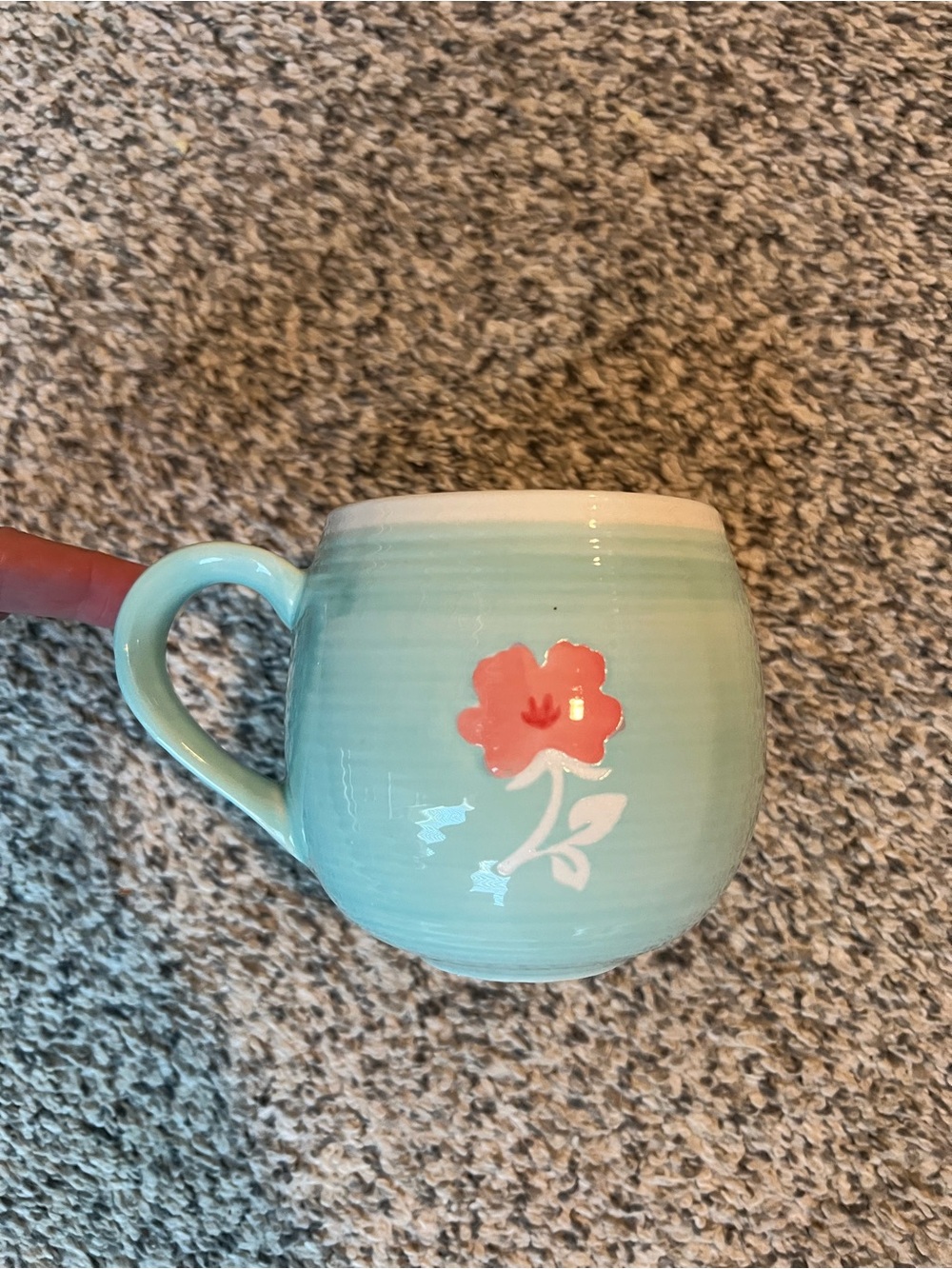 Ceramic Aqua Floral Mug with Coral Flower Accent